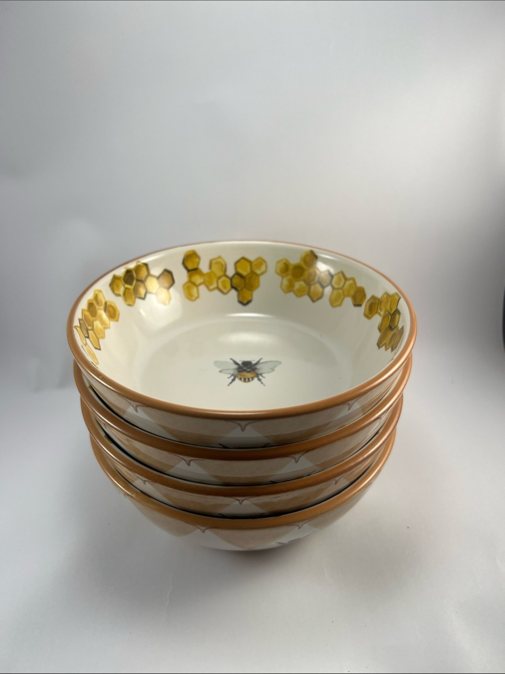 MacKenzie-Childs Bee & Honeycomb Ceramic Serving Bowls in Cream and Yellow
